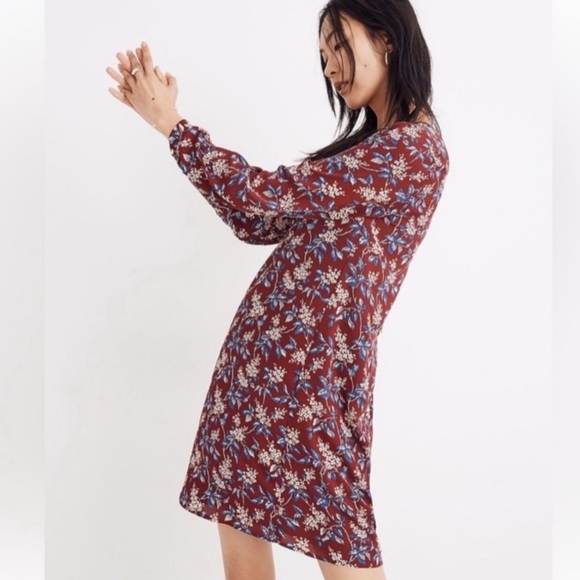 Madewell Red Floral  V-Neck Long Sleeve Dress - Picture 2 of 9
